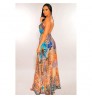 Summer foreign trade women's Vintage V-neck sexy backless skirt printed suspender dress