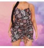 Plus Size Women Lady Floral&Paisley Print Lettuce Trim Drawstring Hem Open Back Dress