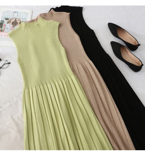 Hot Sale 2022 Autumn New Gentle Style Half Turtleneck A-line Dress Retro Dress Long Sleeveless Vest Casual Dresses