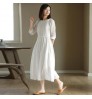 Boutique Wholesale 2022 New Summer Ramie Dress White Cotton Linen High Waist Thin Literary Loose Round Neck Casual Dresses