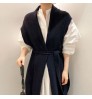 Wholesale 2022 Autumn Korean Chic Simple Loose Puff Sleeve Shirt Dress V-neck Straps Waist Long Knitted Vest Women's Set