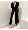 Wholesale 2022 Autumn Korean Chic Simple Loose Puff Sleeve Shirt Dress V-neck Straps Waist Long Knitted Vest Women's Set