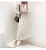 Wholesale 2022 Autumn Korean Chic Simple Loose Puff Sleeve Shirt Dress V-neck Straps Waist Long Knitted Vest Women's Set