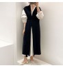 Wholesale 2022 Autumn Korean Chic Simple Loose Puff Sleeve Shirt Dress V-neck Straps Waist Long Knitted Vest Women's Set