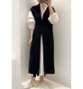 Wholesale 2022 Autumn Korean Chic Simple Loose Puff Sleeve Shirt Dress V-neck Straps Waist Long Knitted Vest Women's Set