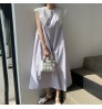 Boutique Wholesale 2022 Korean Chic Summer Niche Retro Hollow Lace Lapel Loose Long Knee-length Sleeveless Dress