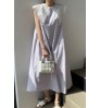 Boutique Wholesale 2022 Korean Chic Summer Niche Retro Hollow Lace Lapel Loose Long Knee-length Sleeveless Dress