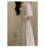 Wholesale 2022 Korean Chic Summer French Sweet Square Collar Exposed Collarbone Folds Waist Slim Puff Sleeve Casual Dress