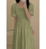 Wholesale 2022 Korean Chic Summer French Sweet Square Collar Exposed Collarbone Folds Waist Slim Puff Sleeve Casual Dress