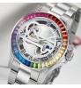 Watches Davena 61609 Luxury Watches Men Automatic Stainless Steel CZ Diamond Multicolor Luxury Watches Men Automatic