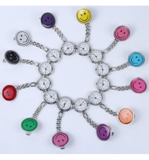 10 colors In Stock Pocket Watch Portable Smile Face Digital Clip-On Metal Breast Watch for Nurse