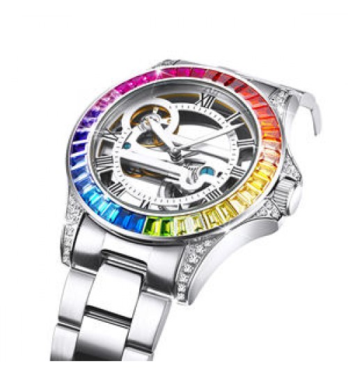 Mechanical Watches 316L Stainless Steel With 5A Grade Rainbow Diamonds For Mens Mechanical Watches Automatic