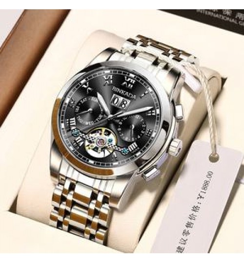 professional custom men watch automatic mechanical watch skeleton flywheel multifunction wristwatch fashion business wrist watch