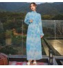 Wholesale 2022 Summer French Waist Gentle Dress Tie Dye Printed Sea Vacation Travel Retro Long Sleeve Blue Fairy Casual Dress