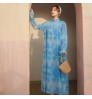 Wholesale 2022 Summer French Waist Gentle Dress Tie Dye Printed Sea Vacation Travel Retro Long Sleeve Blue Fairy Casual Dress