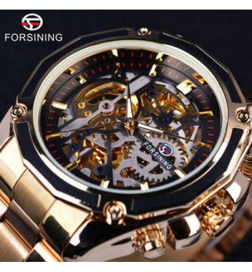 Forsining Watch Steampunk Design Fashion Business Dress Men Watch Top Brand Luxury Stainless Steel Automatic Skeleton Watch