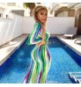 Full Sleeve Printed striped tie-dyed Color Long Dress Deep V Neck elegant Party Dress