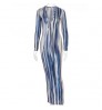 Full Sleeve Printed striped tie-dyed Color Long Dress Deep V Neck elegant Party Dress