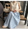 Hot Sale 2022 Korean Chic Summer Retro Round Neck Lace Hook Flower Contrast Color Stitching Design Loose Long Vest Dress