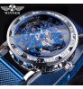 JYM Luxury stainless steel mesh band visible automatic mechanical movement men wrist watches