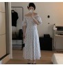 Wholesale 2022 Korean Chic Summer New One-word Collar Full Screen Small Broken Flowers Waist and Slim Puff Sleeve Dress