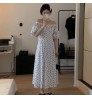 Wholesale 2022 Korean Chic Summer New One-word Collar Full Screen Small Broken Flowers Waist and Slim Puff Sleeve Dress