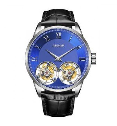 Blue Dial Two Flying Tourbillon Sports Watch Blue Luxury Watch Box Package Double Tourbillon Mechanical Watch