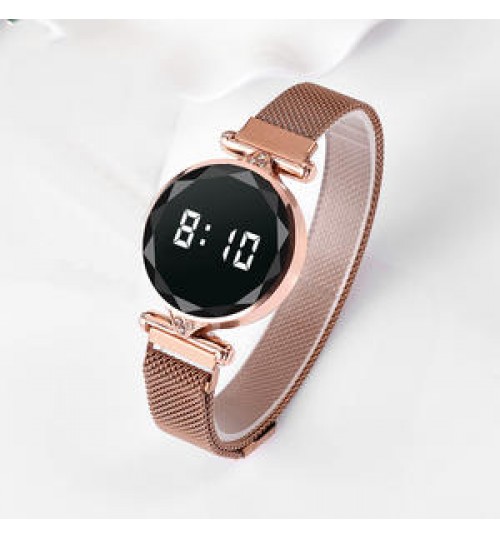 2021 Luxury Digital Magnet Watches For Women Rose Gold Stainless Steel Dress LED Quartz Watch Female Clock Relogio Feminino