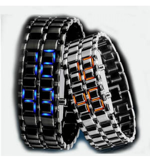 Sample is ok.Hot Sale Black silver Lava LED Display Watch Iron Samurai Stainless Steel Watch For Men Women Sports Digital Watch.