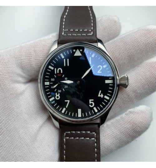 Pilot Watch 44mm no logo Mechanical Hand Wind Men's Watch Black Dial Sapphire 17 Jewels Seagull St3600-2 Movement F069