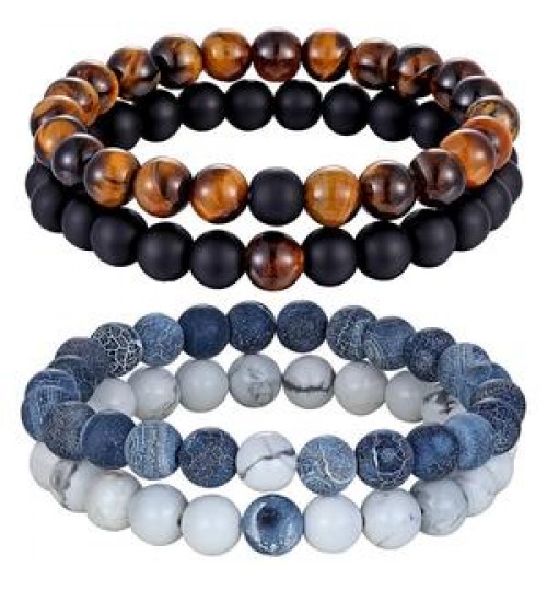 Hot 2Pcs/Set 7 Style Natural Stone Yoga Beaded Bracelet, Beads Bracelet Men Friend Gift Charm Jewelry