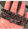 High Quality Hot Selling CZ Mirco Pave Ball Lion Charm Natural Stone Beads Elastic Bracelet Set Men Jewelry