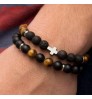 High Quality Hot Selling CZ Mirco Pave Ball Lion Charm Natural Stone Beads Elastic Bracelet Set Men Jewelry