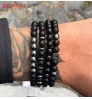 High Quality Hot Selling CZ Mirco Pave Ball Lion Charm Natural Stone Beads Elastic Bracelet Set Men Jewelry