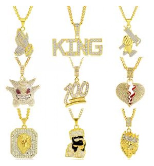 NUORO Factory Stock Iced Out Hip Hop Jewelry Unisex Gold Long Chain Bling Necklaces Men Gun Leaf Cartoon Hiphop Pendant Necklace