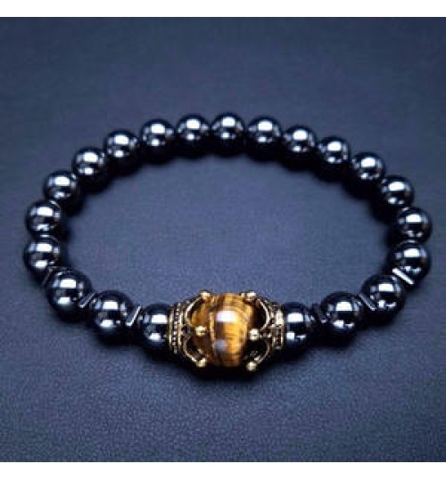 New Charm Men's Bracelet Fashion Luxury Alloy Crown Tiger Eye Stone Beads Beaded Bracelet Jewelry