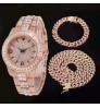 Hot Selling Miami Cuban Chain Watch Set Rhinestone Bracelet Iced Out Watch Hip Hop Gold Necklace Men Jewelry