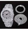 Hot Selling Miami Cuban Chain Watch Set Rhinestone Bracelet Iced Out Watch Hip Hop Gold Necklace Men Jewelry