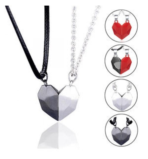 2PCS Stitching Magnetic Heart Pendant Couple Jewelry Necklace For Women Men Valentine's Day Gift