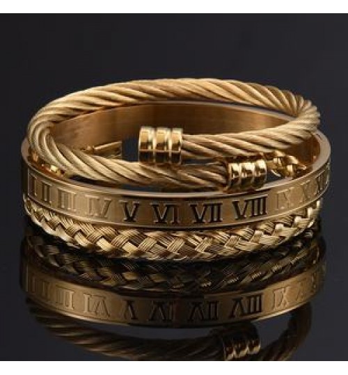 Hip hop 3pcs/set Royal Roman Love Bangle Stainless Steel Rectangle Bracelet For Men's Jewelry