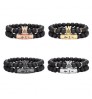 Classic Black Beads 2pc/Set Natural Glass Stone Bracelet Men Pave CZ 8mm Disco Ball Charms Bracelets Women Gold Jewelry