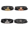 Classic Black Beads 2pc/Set Natural Glass Stone Bracelet Men Pave CZ 8mm Disco Ball Charms Bracelets Women Gold Jewelry