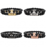 Classic Black Beads 2pc/Set Natural Glass Stone Bracelet Men Pave CZ 8mm Disco Ball Charms Bracelets Women Gold Jewelry