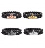 Classic Black Beads 2pc/Set Natural Glass Stone Bracelet Men Pave CZ 8mm Disco Ball Charms Bracelets Women Gold Jewelry