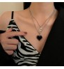 New Irregular Colorful Hollow out Love Pendant Double layer Chain Pearl Metal Necklace for Women Men Punk Trendy Y2K Jewelry