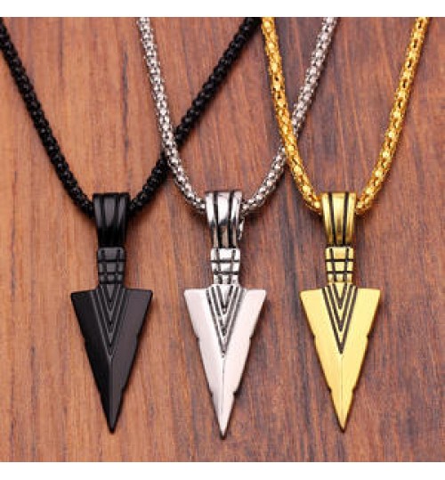 Men's Fashion Jewelry Arrow Head Pendant Long Chain Necklaces Gold Silver Black Collier Femme Arrow Head mens necklaces