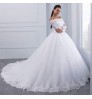 Wedding Clothing White Wedding Dress Ball Gown Elegant Embroidered Flower Big Lace Train Long Sleeve Wedding Dress Bridal Gown