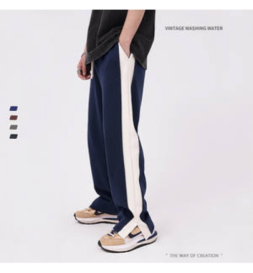 2022 Spring and Summer Simple and Comfortable Side Stitching Split Casual Men's Pants for Teenagers Wide Leg Straight Pants