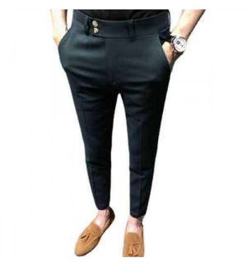 men straight pant button high quality pockets casual business long pants & trousers Slim business formal pants plus size