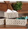 Trending Design Handmade Woven Boho Style 100% Cotton Macrame Storage Basket for Home Decor   Beige Set of 3  